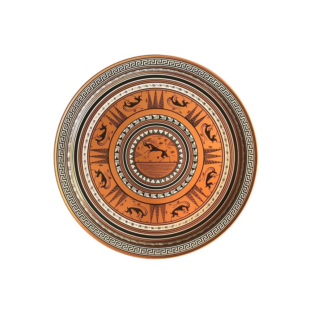 Vintage Large MCM Grecian Etruscan Metal Round Tray, Tuscany Tray, Greek Tray